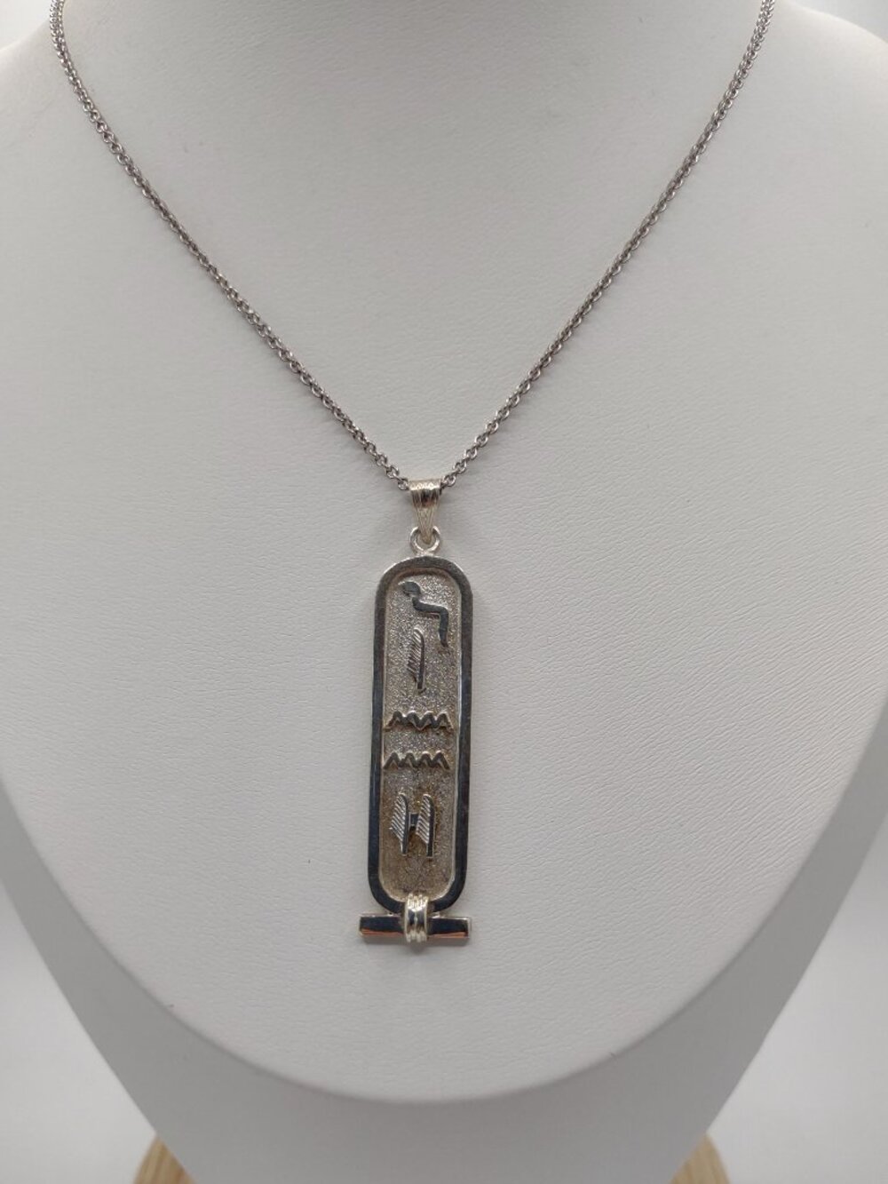 Egyptian Cartouche Hieroglyphics Pendant +Chain Necklace Sterling Silver 925 VTG